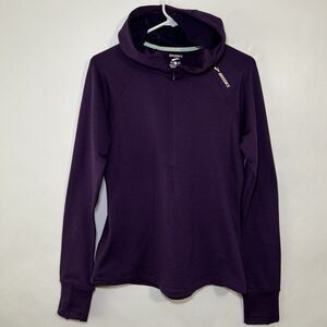 Brooks Running 1/4 Zip Hooded Jacket Womens Size Large Purple Ribbed Pullover